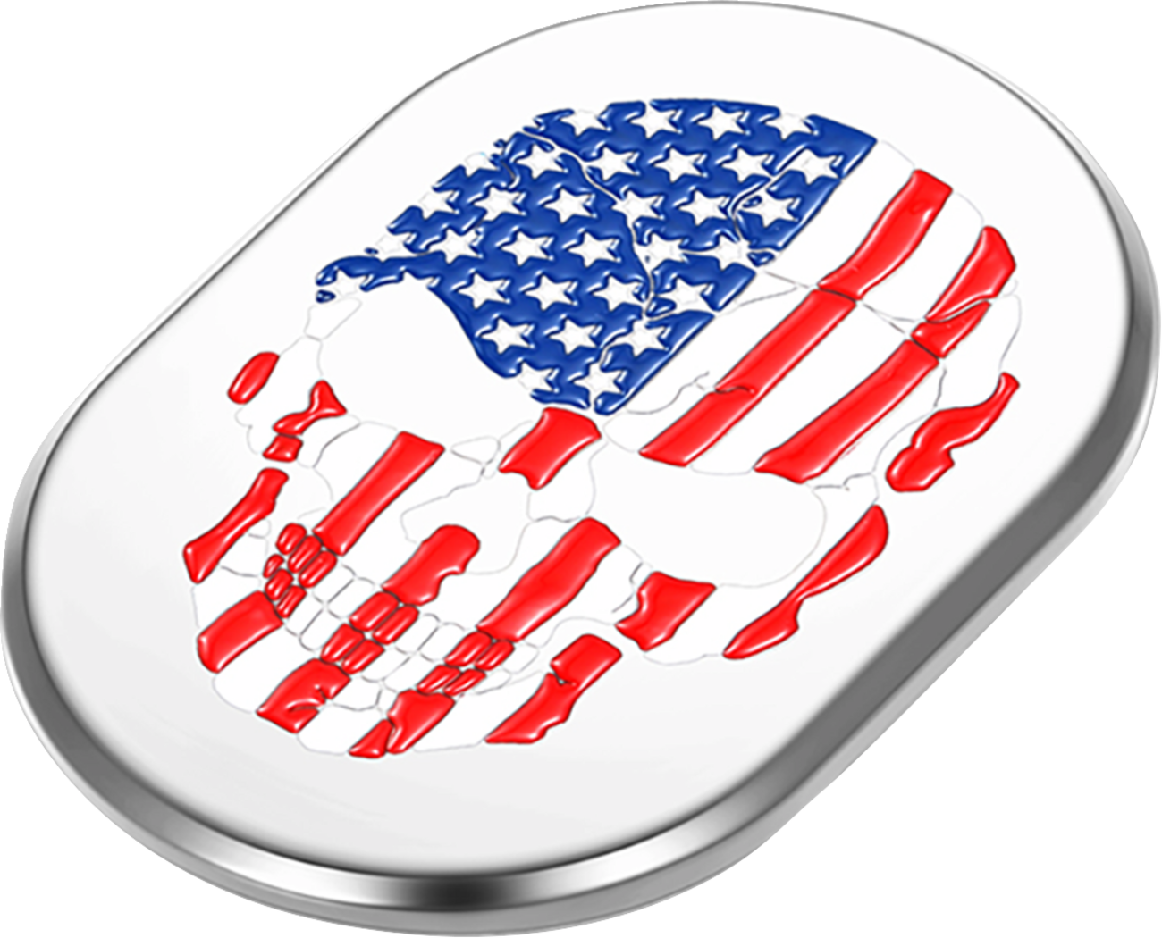 FIGURATI DESIGNS Antenna Cover - Left Rear Fender - American Flag Skull - Chrome FD24-AC-SS-LT