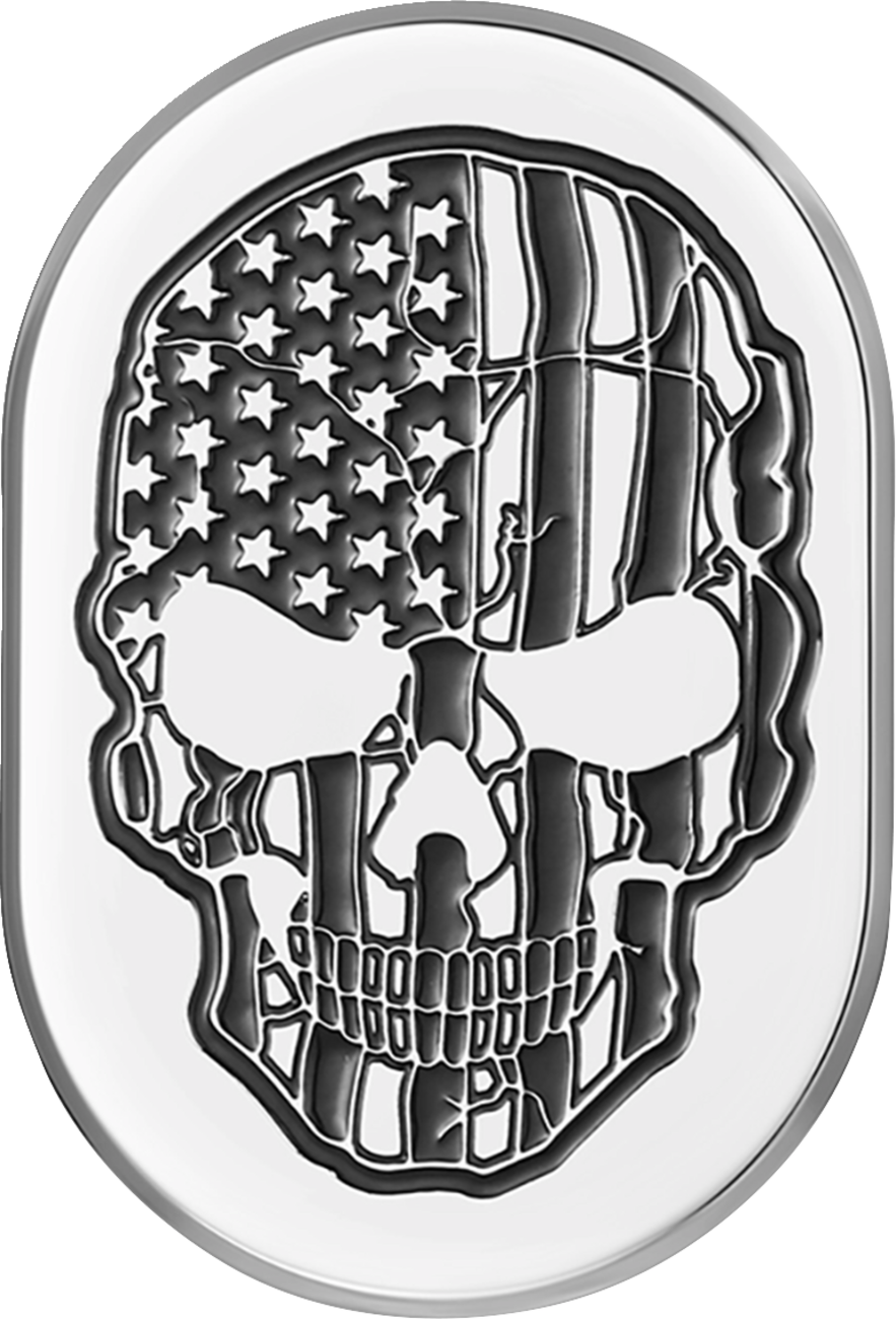 FIGURATI DESIGNS Antenna Cover - Right Rear Fender - Contrast Cut American Flag Skull - Chrome FD27-AC-SS-RT