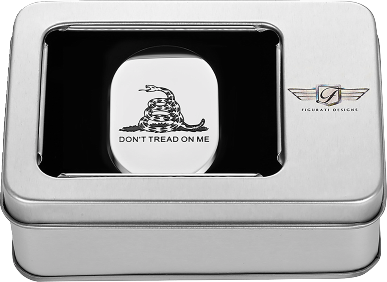 FIGURATI DESIGNS Antenna Cover - Left Rear Fender - Don't Tread On Me - Chrome FD40-AC-SS-LT