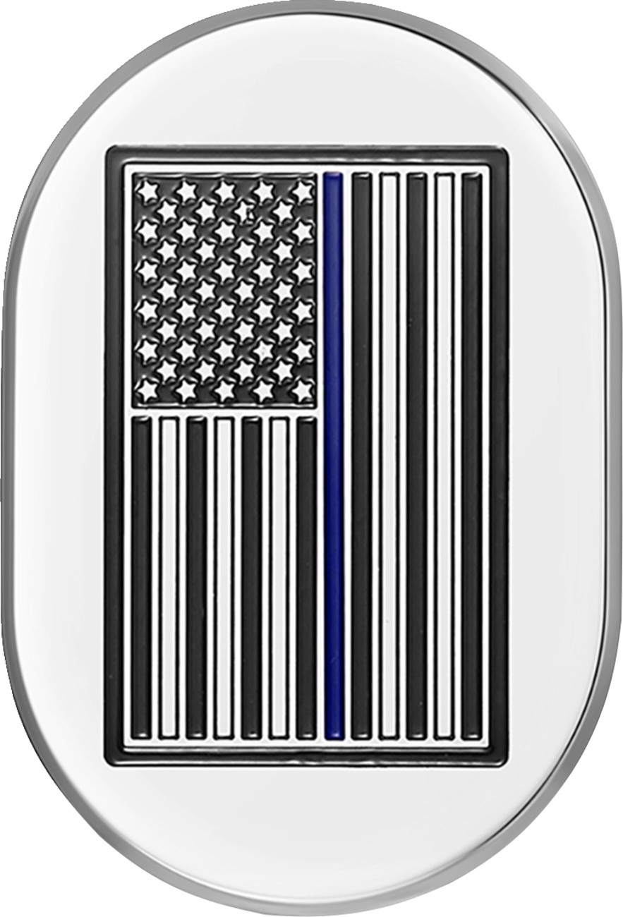 FIGURATI DESIGNS Antenna Cover - Left Rear Fender - Blue Line American Flag - Chrome FD70-AC-SS-LT
