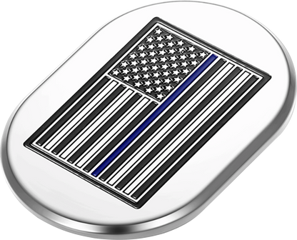 FIGURATI DESIGNS Antenna Cover - Right Rear Fender - Blue Line American Flag - Chrome FD70-AC-SS-RT