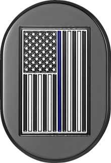 FIGURATI DESIGNS Antenna Cover - Left Rear Fender - Blue Line American Flag - Black FD71-AC-BLK-LT