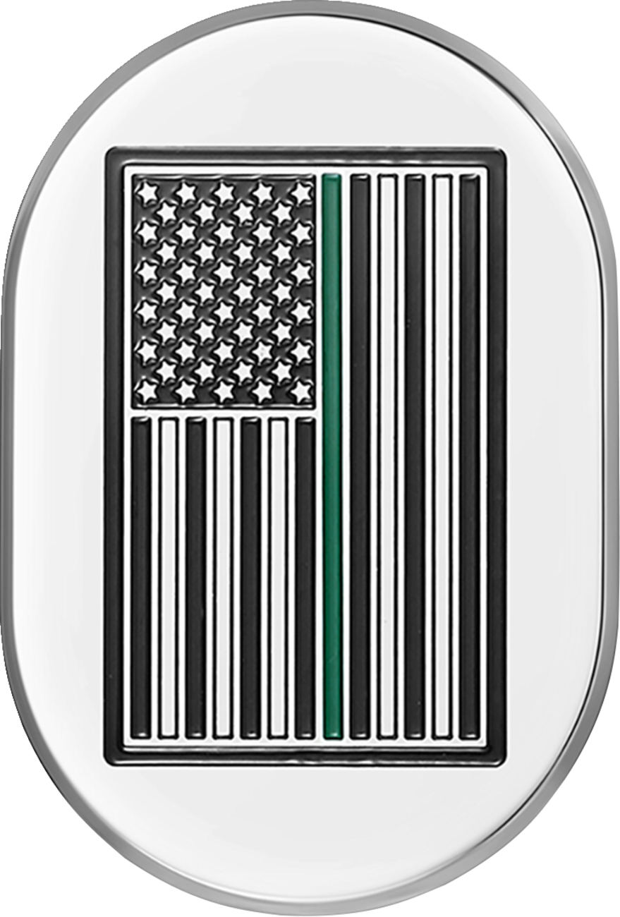 FIGURATI DESIGNS Antenna Cover - Left Rear Fender - Green Line American Flag - Chrome FD72-AC-SS-LT