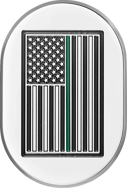 FIGURATI DESIGNS Antenna Cover - Left Rear Fender - Green Line American Flag - Chrome FD72-AC-SS-LT
