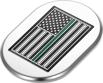 FIGURATI DESIGNS Antenna Cover - Left Rear Fender - Green Line American Flag - Chrome FD72-AC-SS-LT