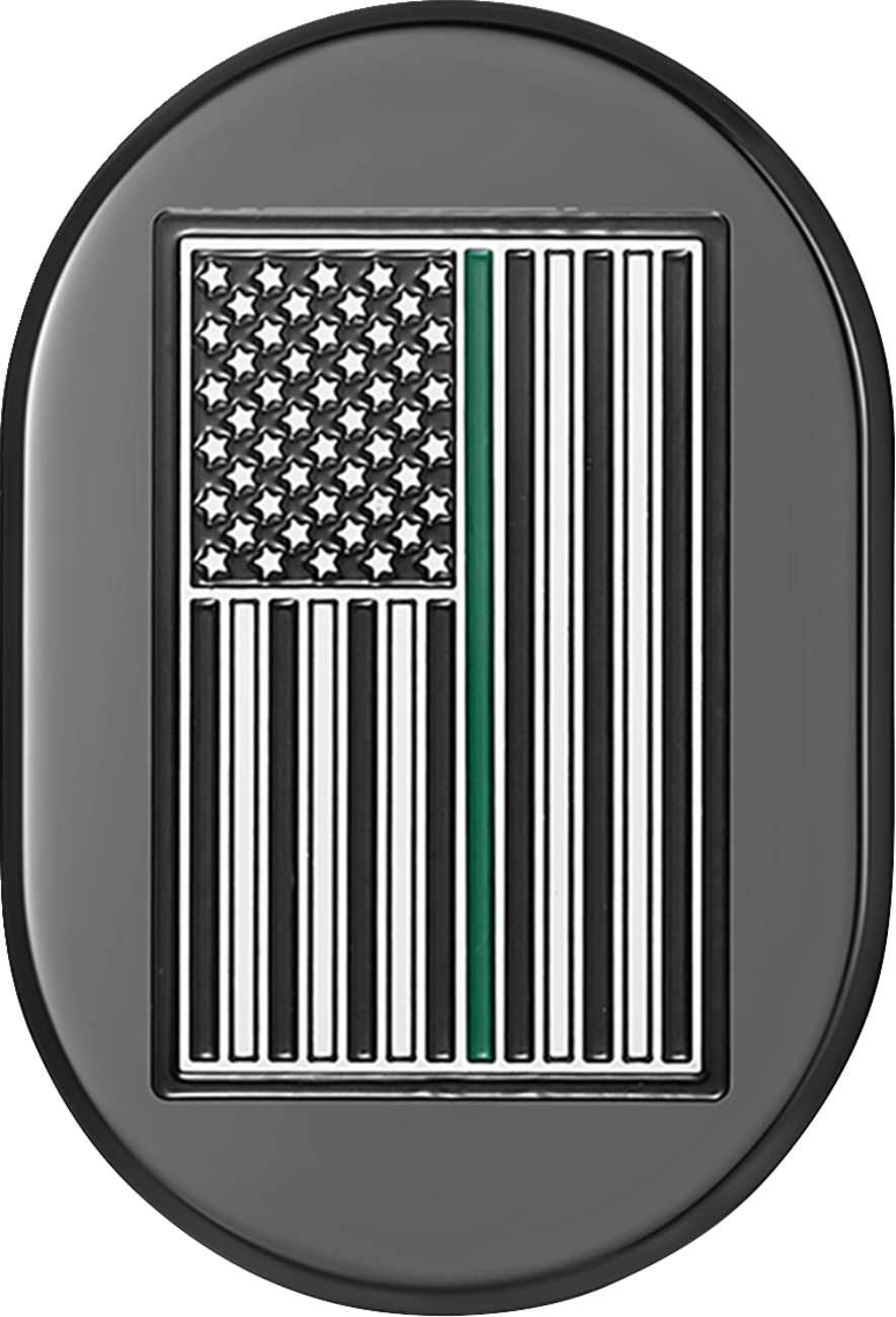FIGURATI DESIGNS Antenna Cover - Right Rear Fender - Green Line American Flag - Black FD72-AC-BLK-RT