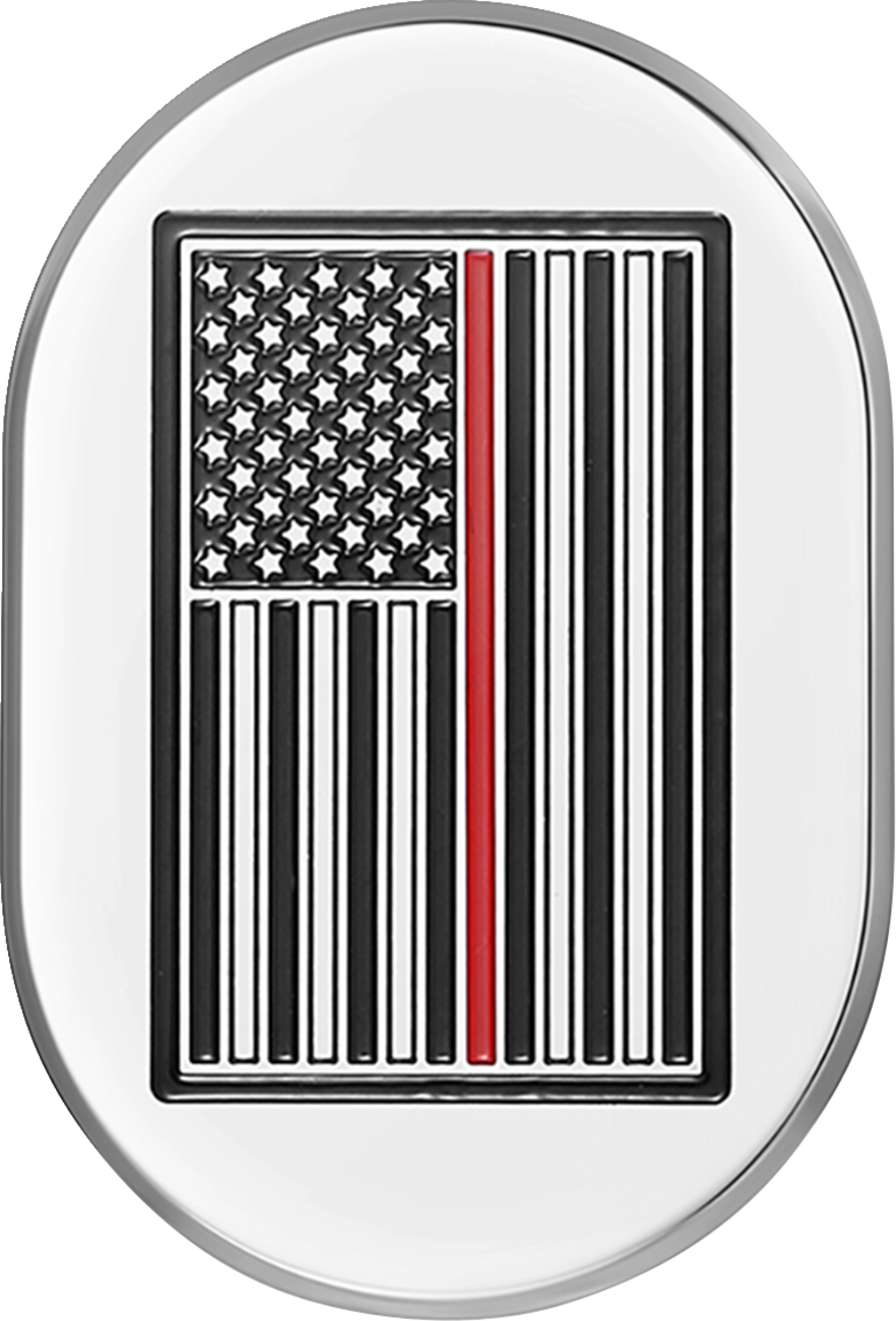 FIGURATI DESIGNS Antenna Cover - Left Rear Fender - Red Line American Flag - Chrome FD75-AC-SS-LT