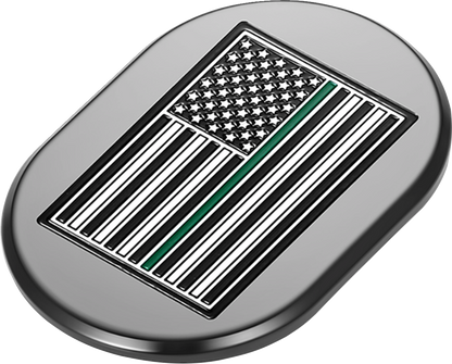 FIGURATI DESIGNS Antenna Cover - Left Rear Fender - Green Line American Flag - Chrome FD72-AC-BLK-LT