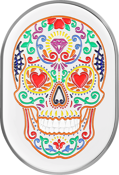 FIGURATI DESIGNS Antenna Cover - Left Rear Fender - Sugar Skull - Chrome FD30-AC-SS-LT
