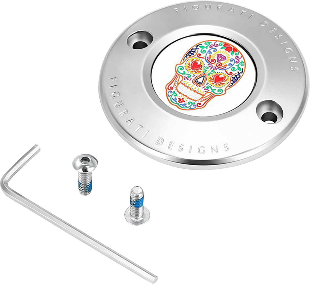 FIGURATI DESIGNS Timing Cover - 2 Hole - Sugar Skull - Mirror Polished - Stainless Steel FD30-TC-2H-SS