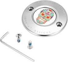 FIGURATI DESIGNS Timing Cover - 2 Hole - Sugar Skull - Mirror Polished - Stainless Steel FD30-TC-2H-SS