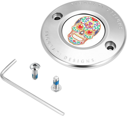 FIGURATI DESIGNS Timing Cover - 2 Hole - Sugar Skull - Mirror Polished - Stainless Steel FD30-TC-2H-SS