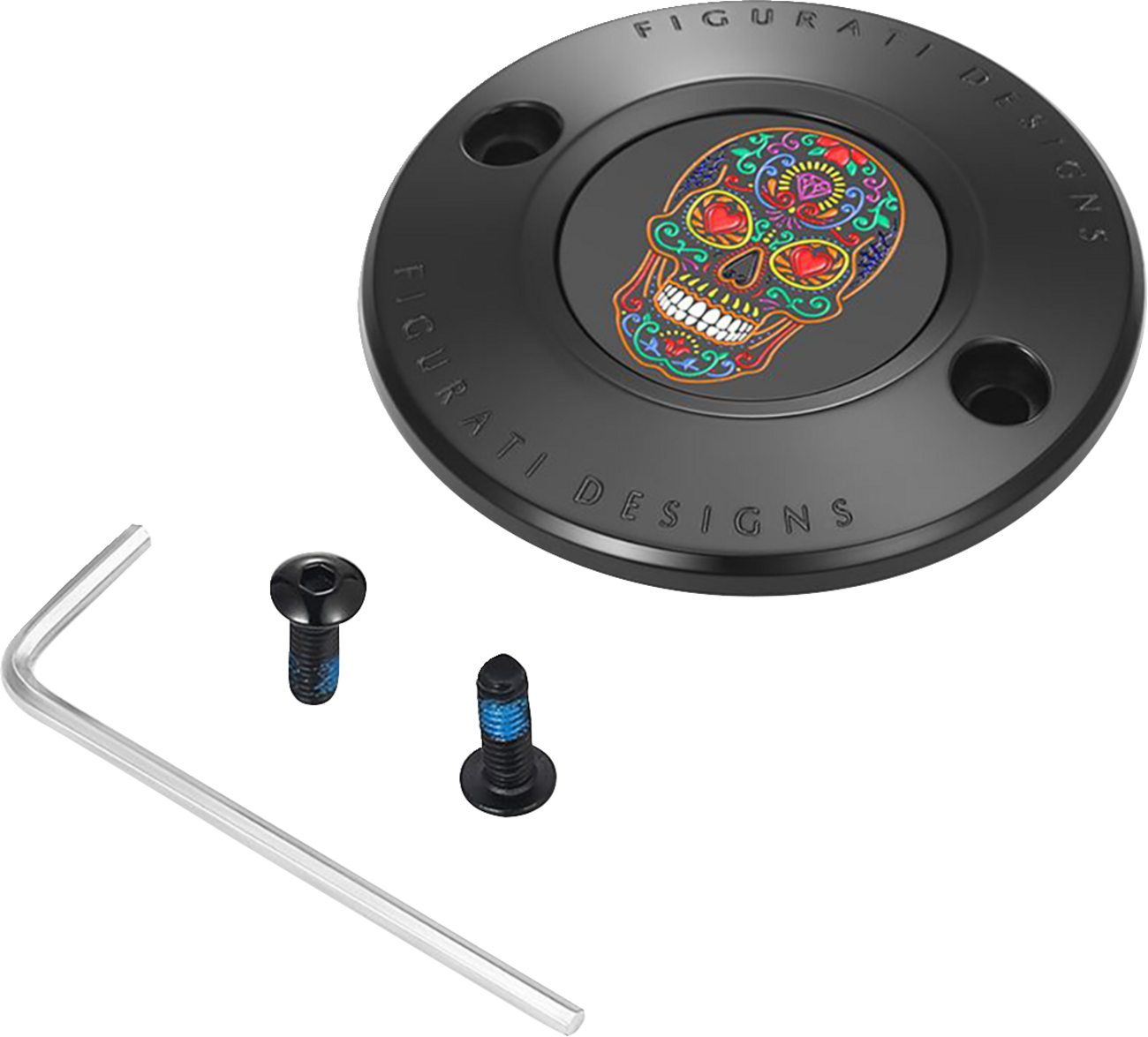 FIGURATI DESIGNS Timing Cover - 2 Hole - Sugar Skull - Black FD30-TC-2H-BLK