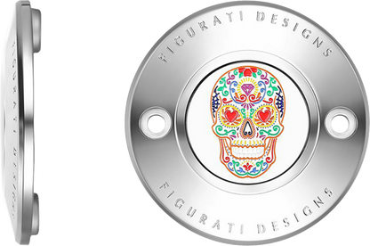 FIGURATI DESIGNS Timing Cover - 2 Hole - Sugar Skull - Mirror Polished - Stainless Steel FD30-TC-2H-SS