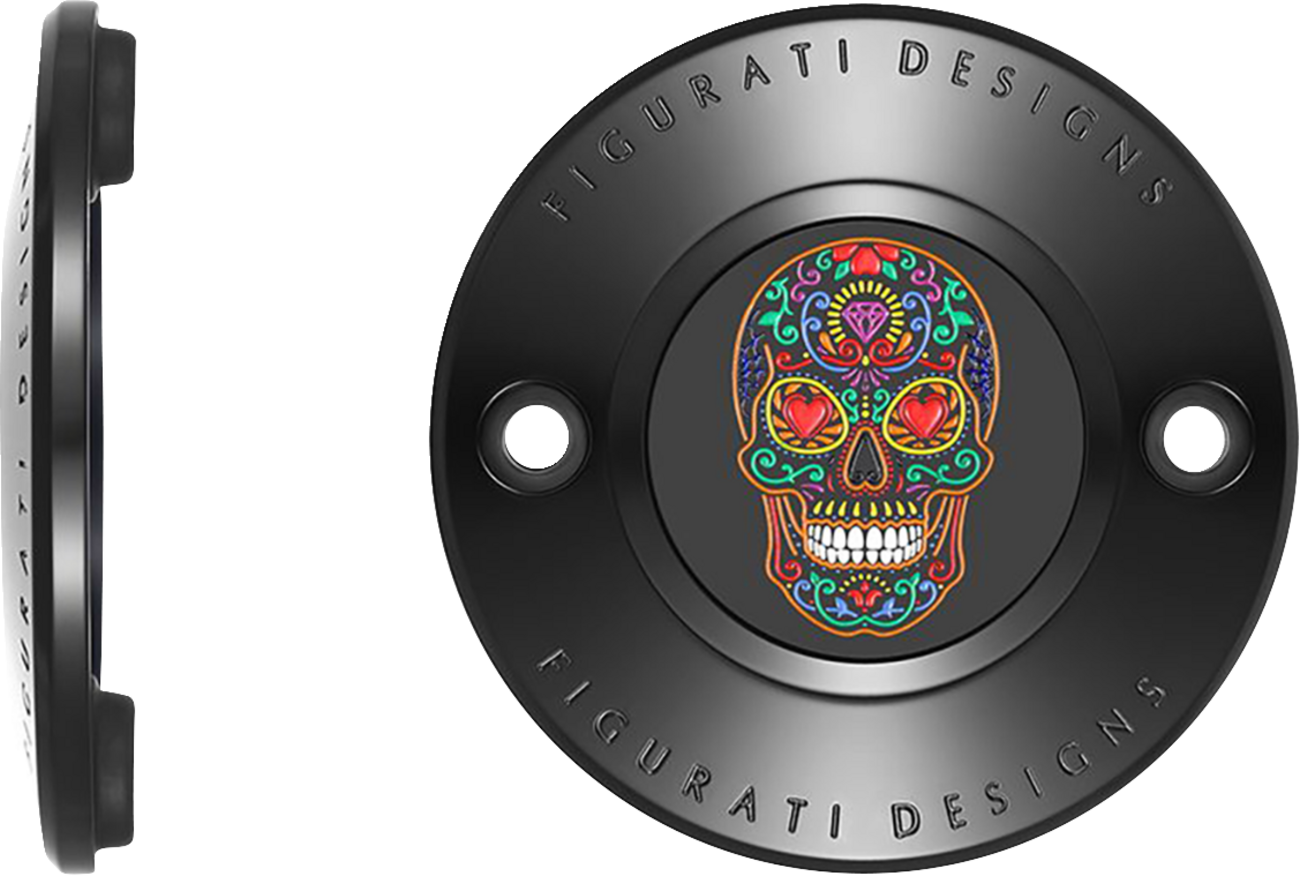 FIGURATI DESIGNS Timing Cover - 2 Hole - Sugar Skull - Black FD30-TC-2H-BLK