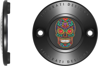 FIGURATI DESIGNS Timing Cover - 2 Hole - Sugar Skull - Black FD30-TC-2H-BLK