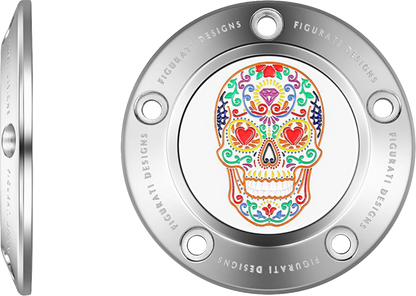 FIGURATI DESIGNS Timing Cover - 5 Hole - Sugar Skull - Mirror Polished - Stainless Steel FD30-TC-5H-SS