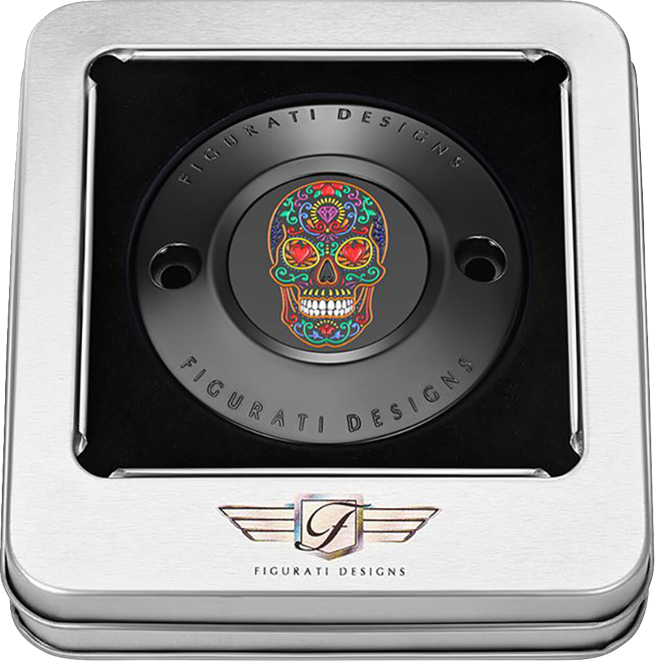 FIGURATI DESIGNS Timing Cover - 2 Hole - Sugar Skull - Black FD30-TC-2H-BLK