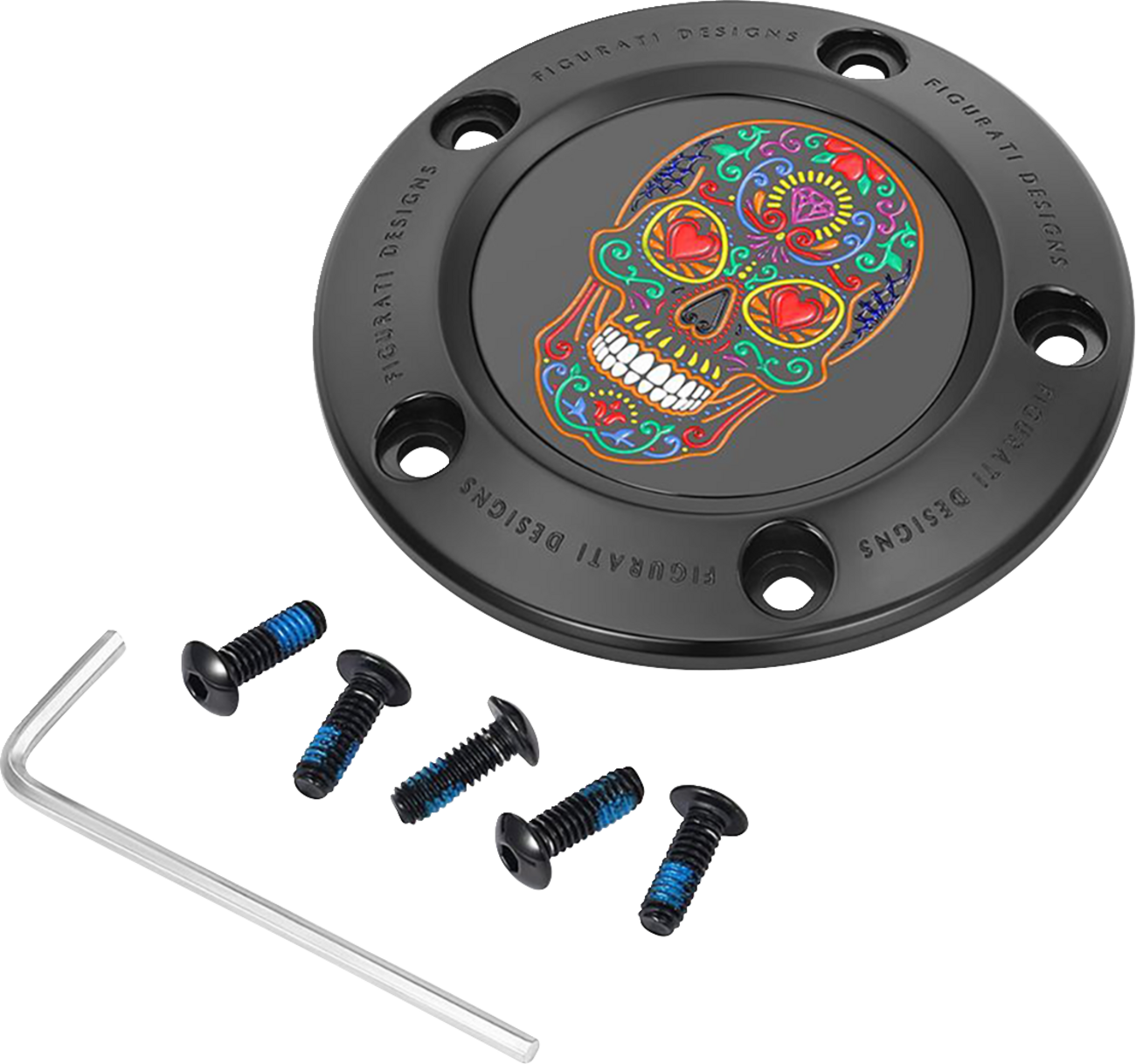 FIGURATI DESIGNS Timing Cover - 5 Hole - Sugar Skull - Black FD30-TC-5H-BLK