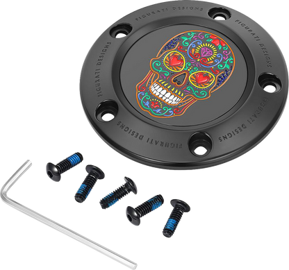 FIGURATI DESIGNS Timing Cover - 5 Hole - Sugar Skull - Black FD30-TC-5H-BLK