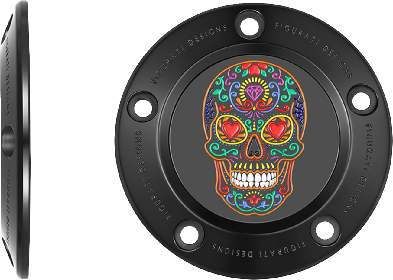 FIGURATI DESIGNS Timing Cover - 5 Hole - Sugar Skull - Black FD30-TC-5H-BLK