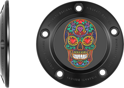 FIGURATI DESIGNS Timing Cover - 5 Hole - Sugar Skull - Black FD30-TC-5H-BLK