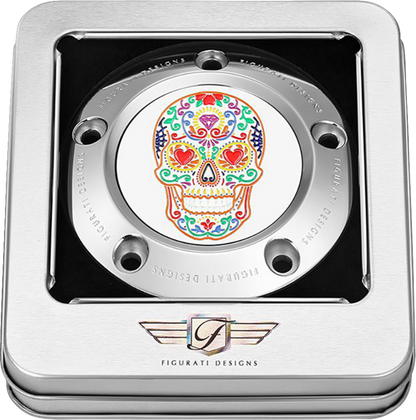 FIGURATI DESIGNS Timing Cover - 5 Hole - Sugar Skull - Mirror Polished - Stainless Steel FD30-TC-5H-SS