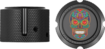 FIGURATI DESIGNS Axle Nut Cover - Front - Stainless Steel - Sugar Skull - Black FD30-FAC-BLK