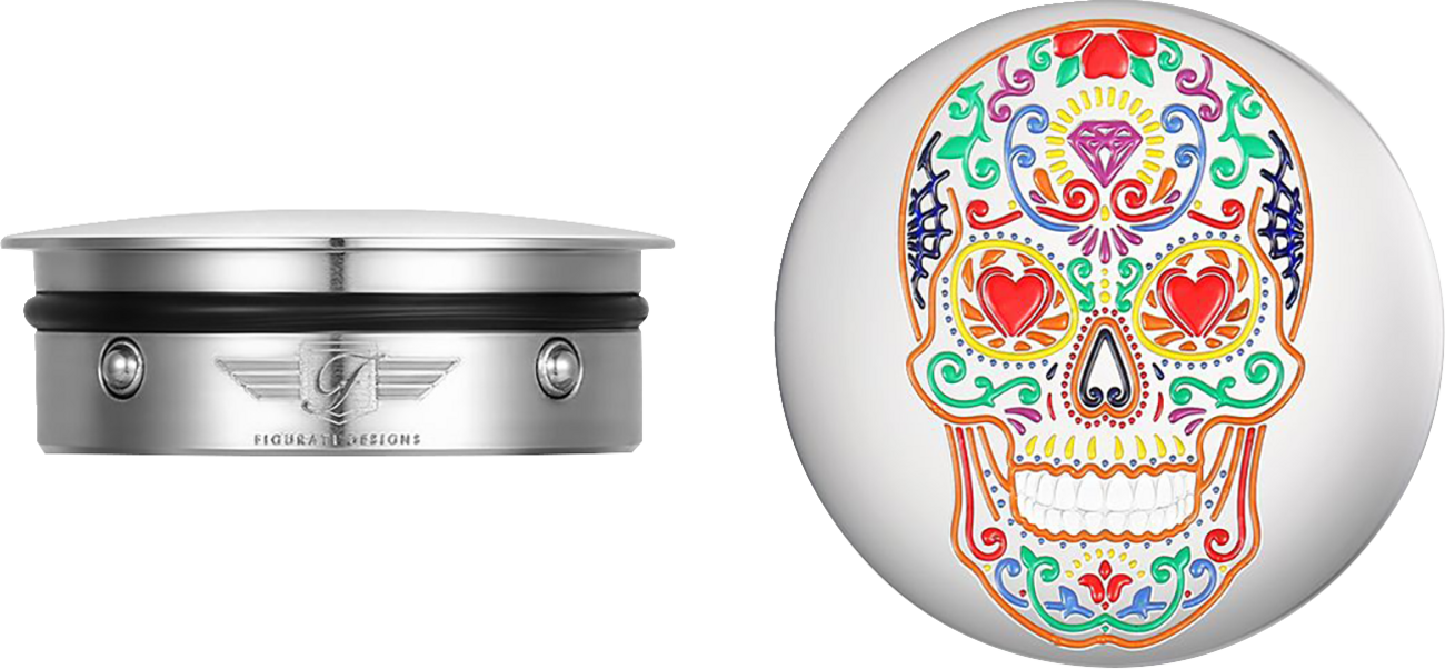 FIGURATI DESIGNS Swing Arm Covers - Sugar Skull - Polished - Stainless Steel FD30-SAC-SS
