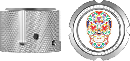 FIGURATI DESIGNS Axle Nut Cover - Front - Stainless Steel - Sugar Skull - Silver FD30-FAC-SS