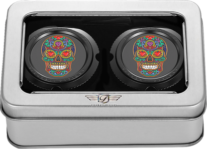 FIGURATI DESIGNS Axle Nut Cover - Front - Stainless Steel - Sugar Skull - Black FD30-FAC-BLK