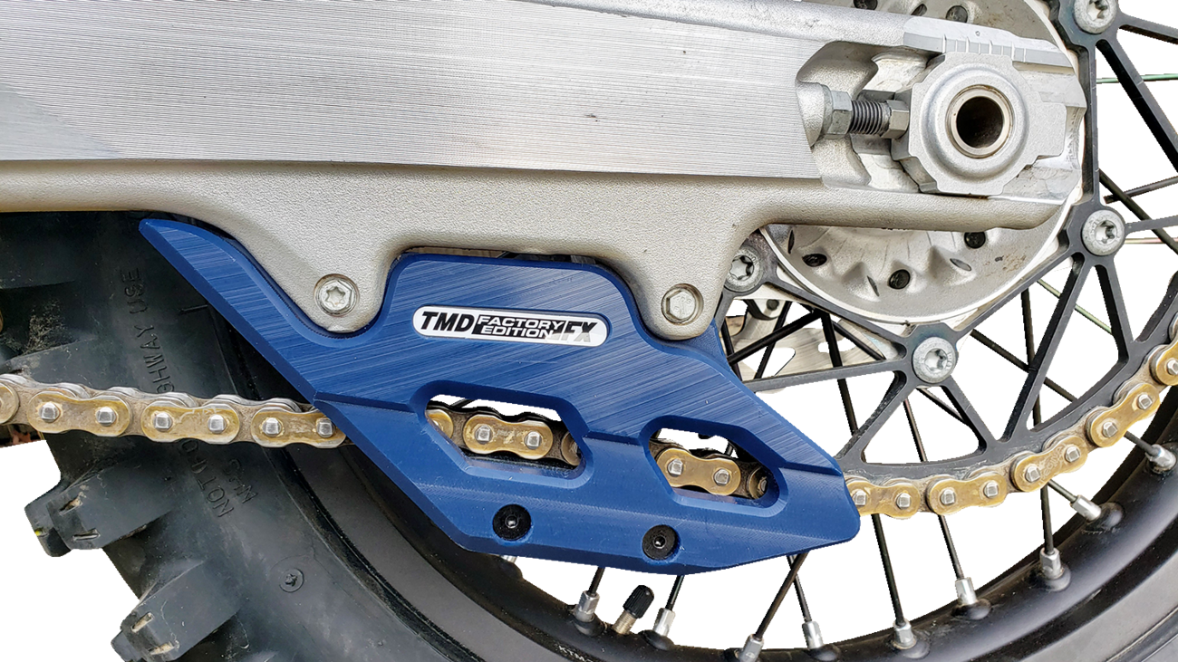 T.M. DESIGNWORKS Factory Edition Chain Guide With Replacement Wear Pad - Blue - Gas Gas/Husqvarna/KTM RCG-KT5-BL2