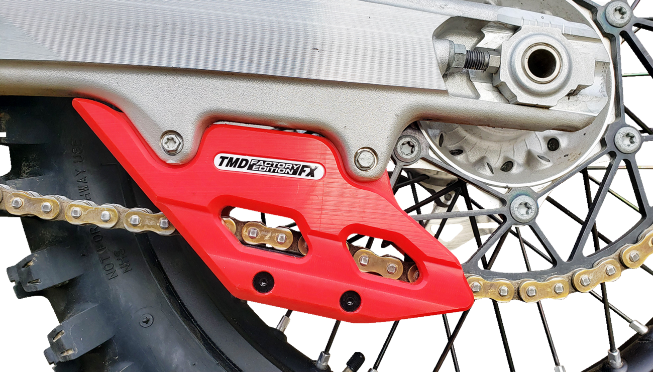 T.M. DESIGNWORKS Factory Edition Chain Guide With Replacement Wear Pad - Red - Gas Gas/Husqvarna/KTM RCG-KT5-RD
