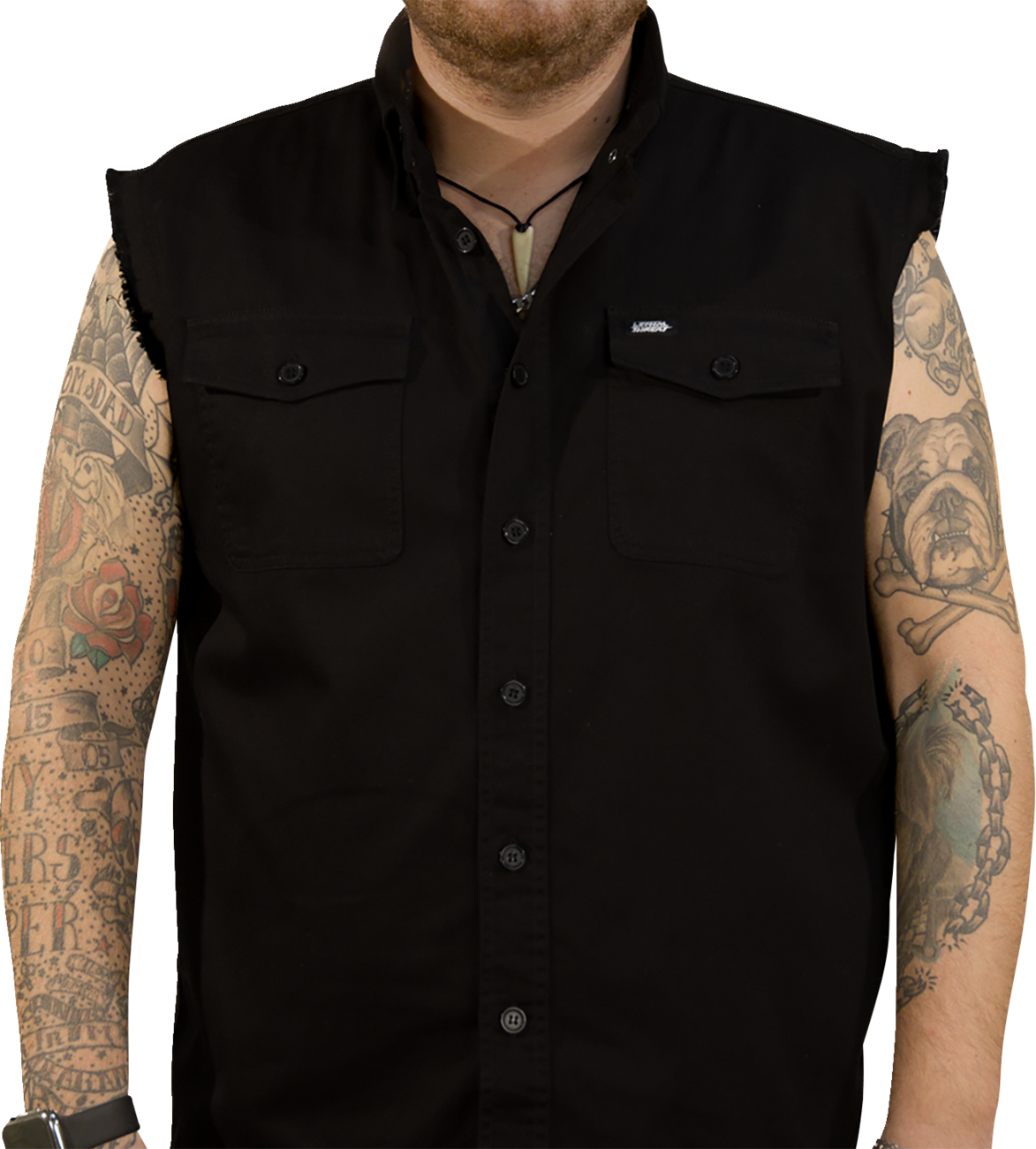 LETHAL THREAT FTW Skull Printed Sleeveless Button Down Shirt - Black - Large CO60193L