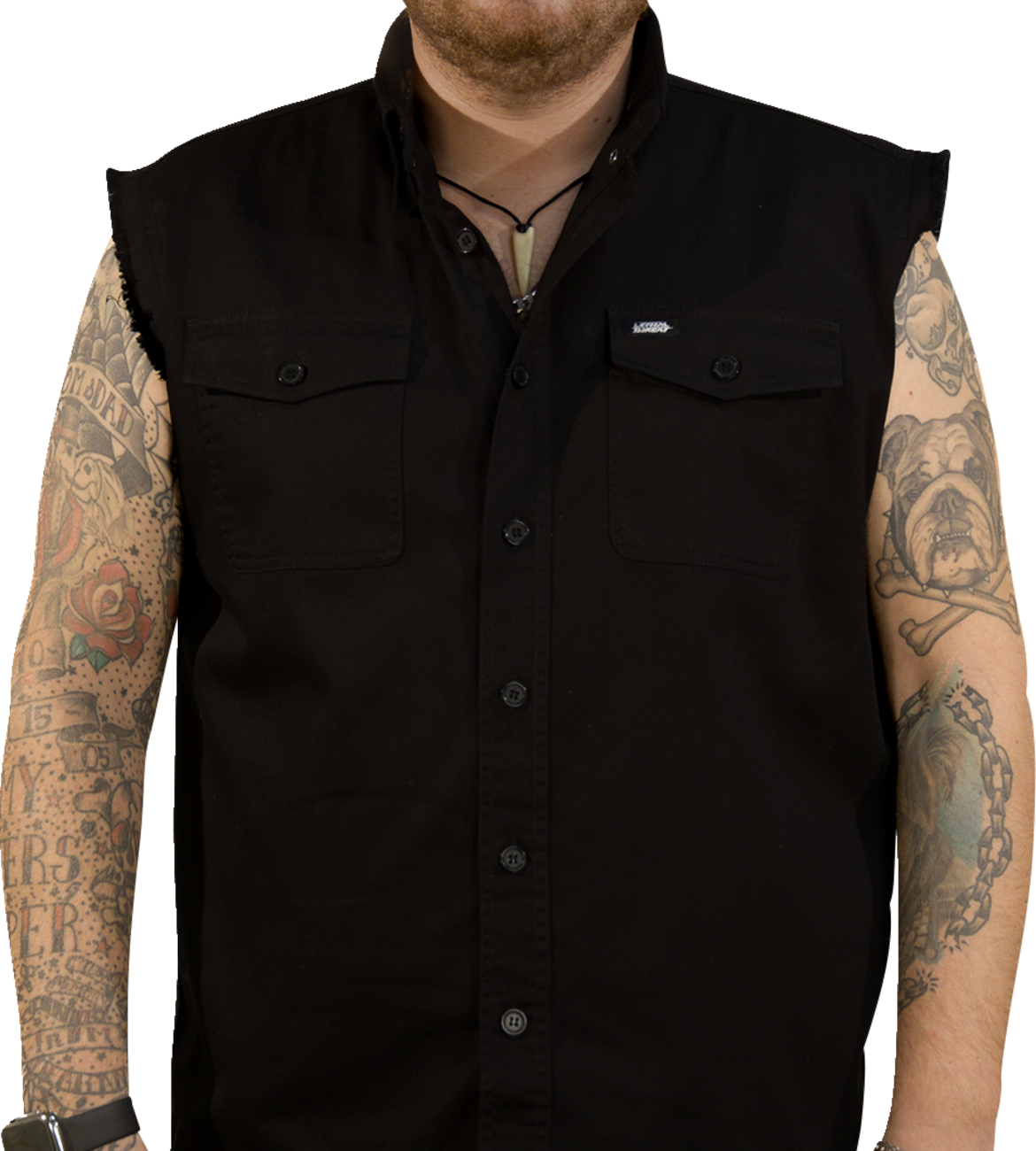 LETHAL THREAT Freedom Ain't Free Printed Sleeveless Button Down Shirt - Black - Large CO60195L