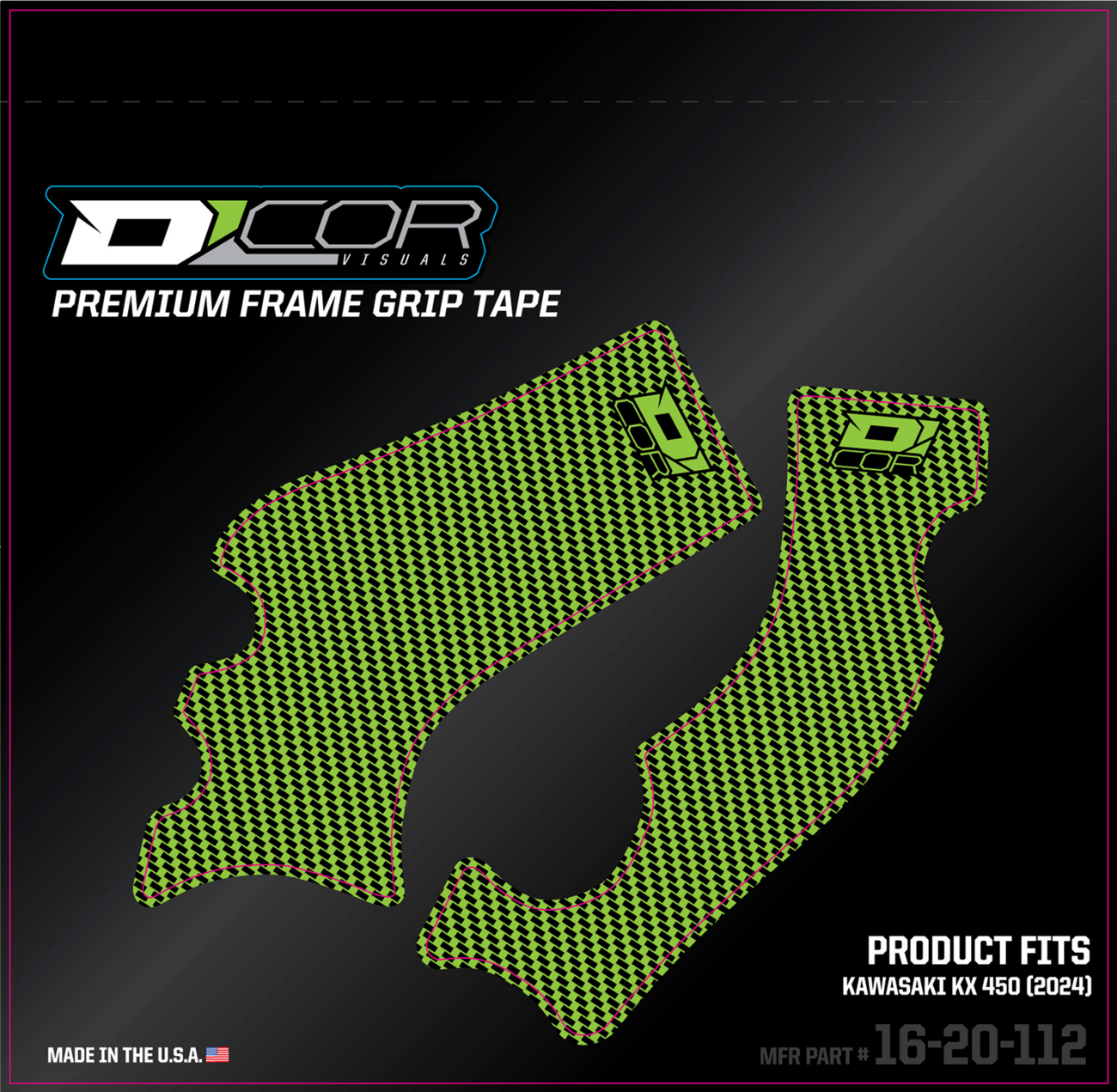 D'COR VISUALS Frame Grip Tape - Green/Black - Kawasaki - KX 250/450 16-20-112