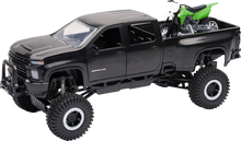 NEW RAY TOYS Chevrolet 3500HD Offroad Pick Up w/ Dirt Bike - 1:32 Scale - Black/Green SS-37596