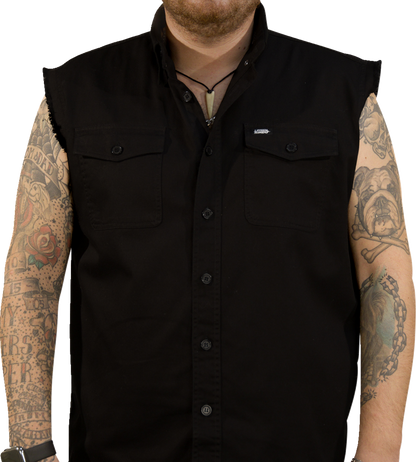 LETHAL THREAT Freedom Ain't Free Printed Sleeveless Button Down Shirt - Black - Medium CO60195M