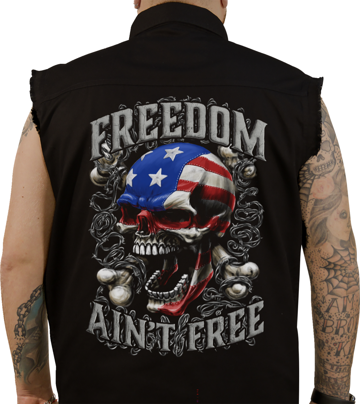 LETHAL THREAT Freedom Ain't Free Printed Sleeveless Button Down Shirt - Black - XL CO60195XL
