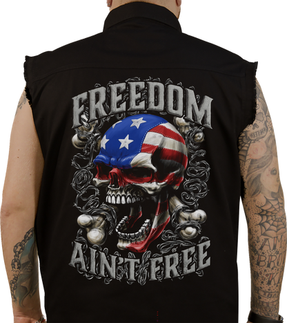 LETHAL THREAT Freedom Ain't Free Printed Sleeveless Button Down Shirt - Black - Medium CO60195M
