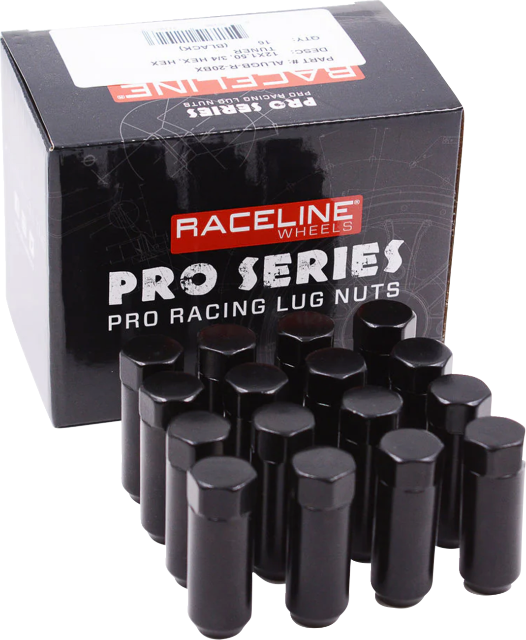 RACELINE WHEELS Lug Nuts - Military - 3/4" Hex - M12 x 1.50 - Black - 16 Pack ALUGB-R-20BX