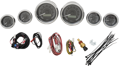 DAKOTA DIGITAL MVX-8K Series Analog/Digital 6-Gauge Kit - Chrome Bezel - Black Face with Gray Background MVX -8604-KG-C