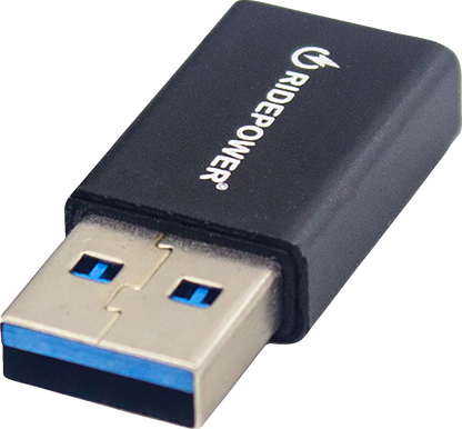 RIDEPOWER Male USB to Female USB-C Adapter - Power - Compact - Black RPUSBUSBCADPT