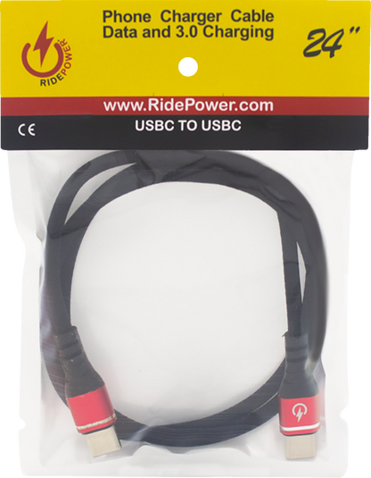 RIDEPOWER Male USB-C to Male USB-C Cable - Phone - Fast/Charger - 24" - Black/Red RPUSBCUSBC24