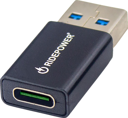 RIDEPOWER Male USB to Female USB-C Adapter - Power - Compact - Black RPUSBUSBCADPT