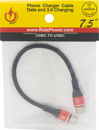RIDEPOWER Male USB-C to Male USB-C Cable - Phone Charger - Heavy-Duty - 7-1/2" - Black/Red RPUSBCUSBC75