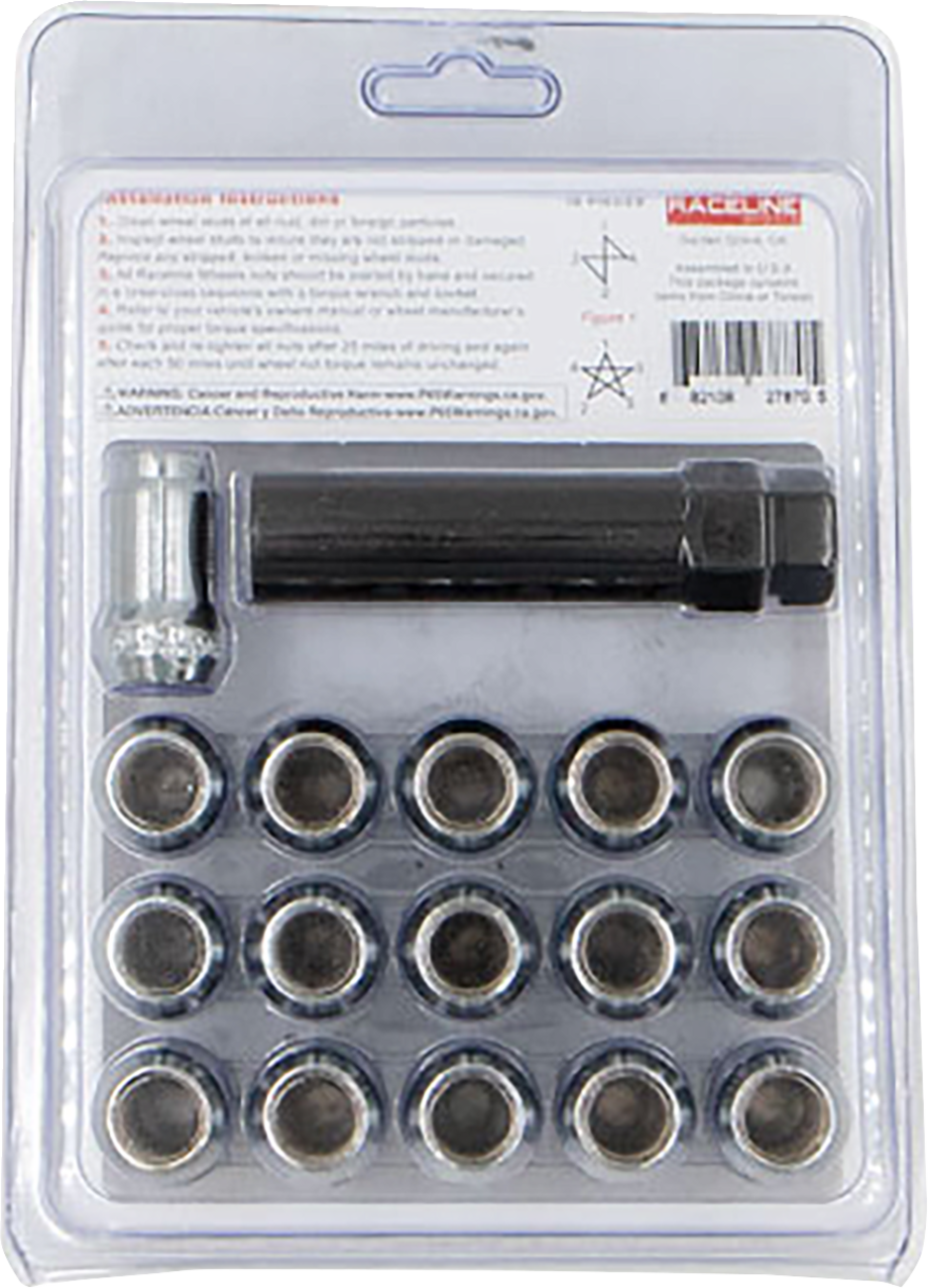 RACELINE WHEELS Lug Nuts - Spline Socket - 1/2"-20 - with Spline Key - Chrome - 16 Pack RLUG-CS120C