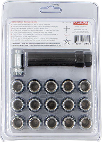 RACELINE WHEELS Lug Nuts - Spline Socket - 1/2"-20 - with Spline Key - Chrome - 16 Pack RLUG-CS120C
