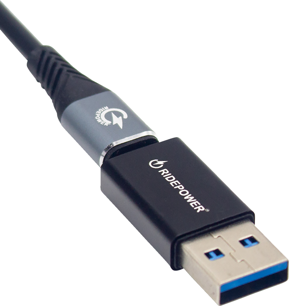 RIDEPOWER Male USB to Female USB-C Adapter - Power - Compact - Black RPUSBUSBCADPT