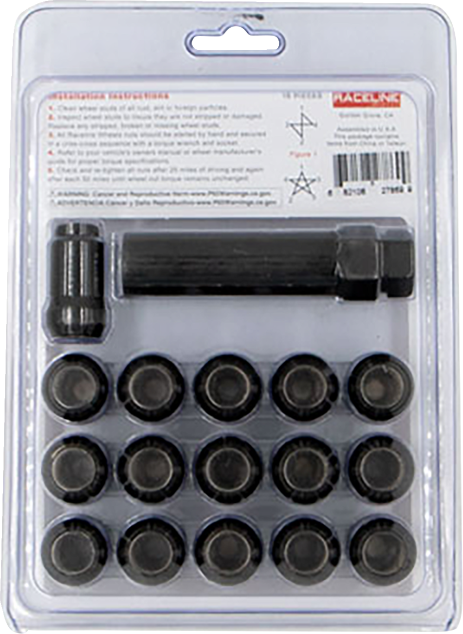 RACELINE WHEELS Lug Nuts - Spline Socket - 1/2"-20 - with Spline Key - Black - 16 Pack RLUG-CS120B